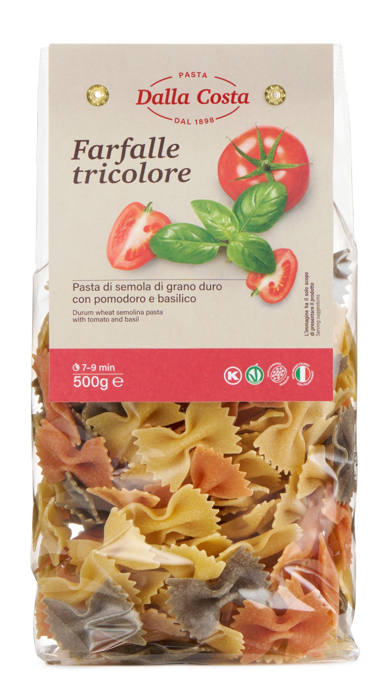 PASTA tricolor durum wheat with tomato & basil Farfalle 500g