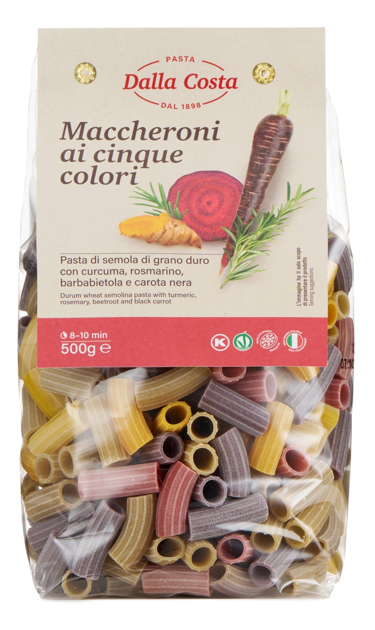 PASTA 5 PLANTS durum whear with rosemary, beetroot, curcuma & black carrot Maccheroni 500g