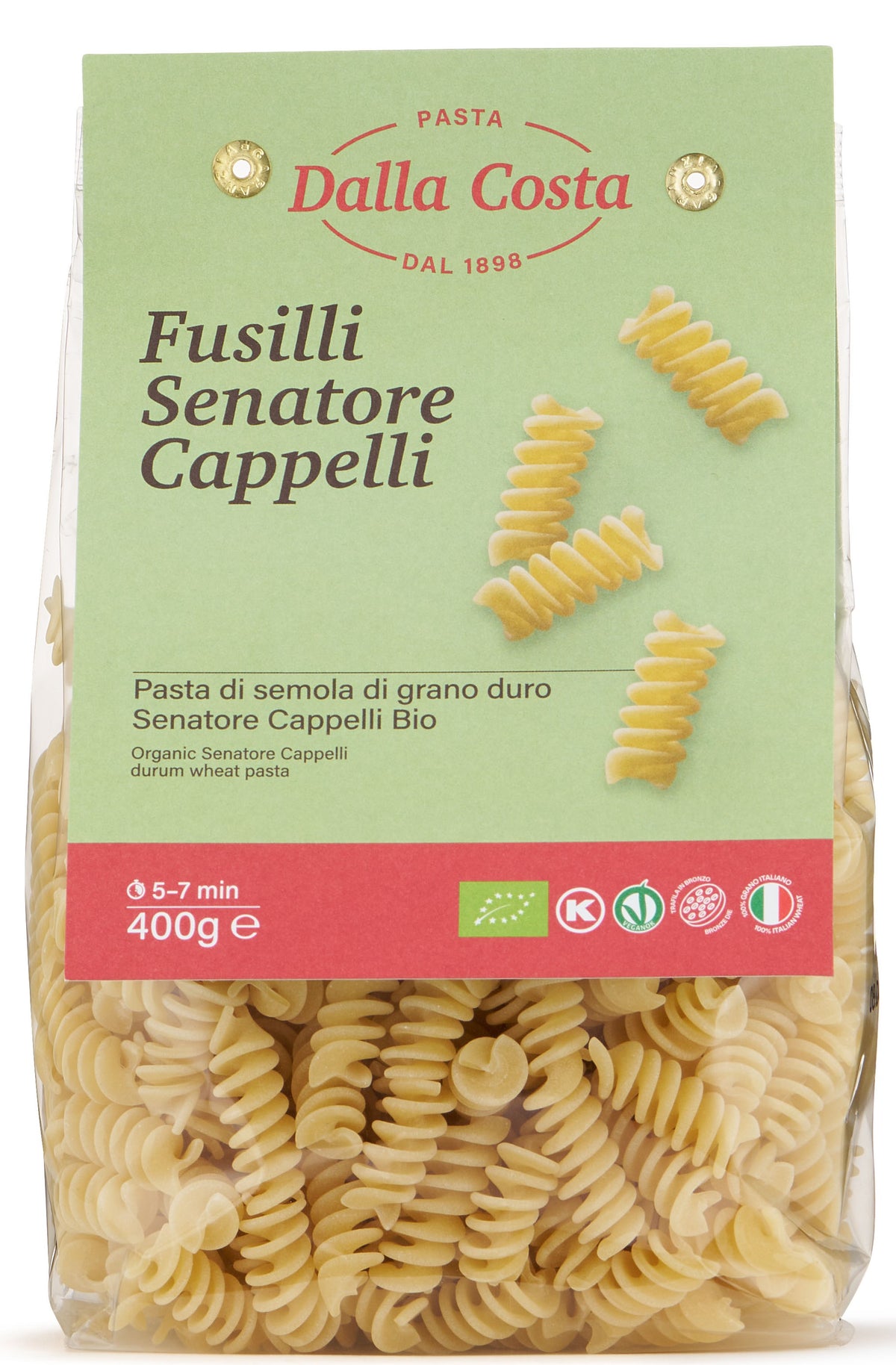 Organic PASTA ancient durum wheat Italian Senatore Cappelli pasta Fusilli 400g