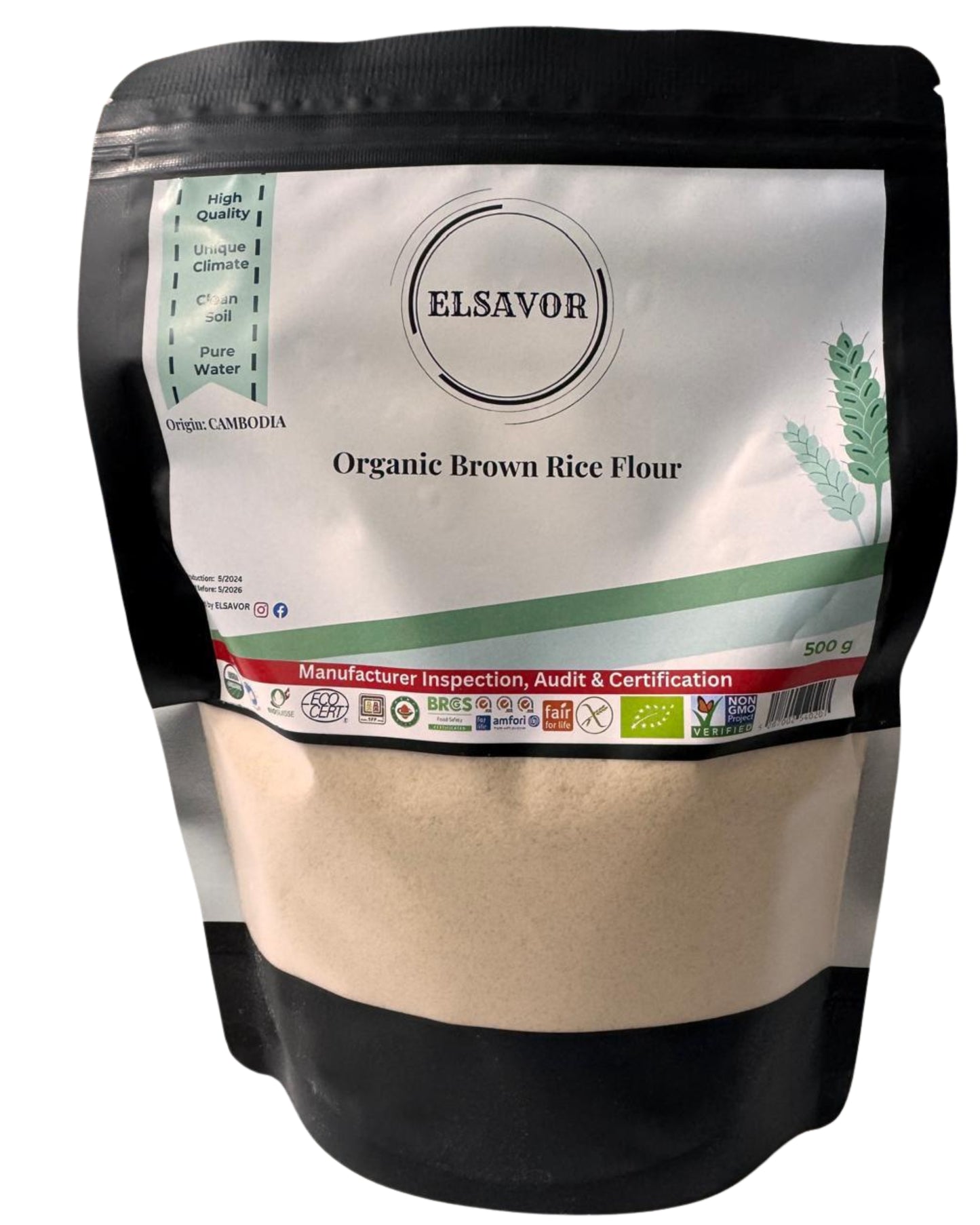 Brown Rice Flour Organic Elsavor 500g