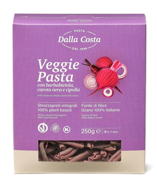 Dalla Costa PASTA whole durum wheat semolina with 3 ingredients:beetroot, purple carrot & onion Strozzapreti Purple 250g