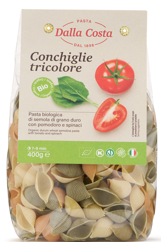 Organic PASTA tricolor durum wheat with tomato & spinach Conchiglie 400g